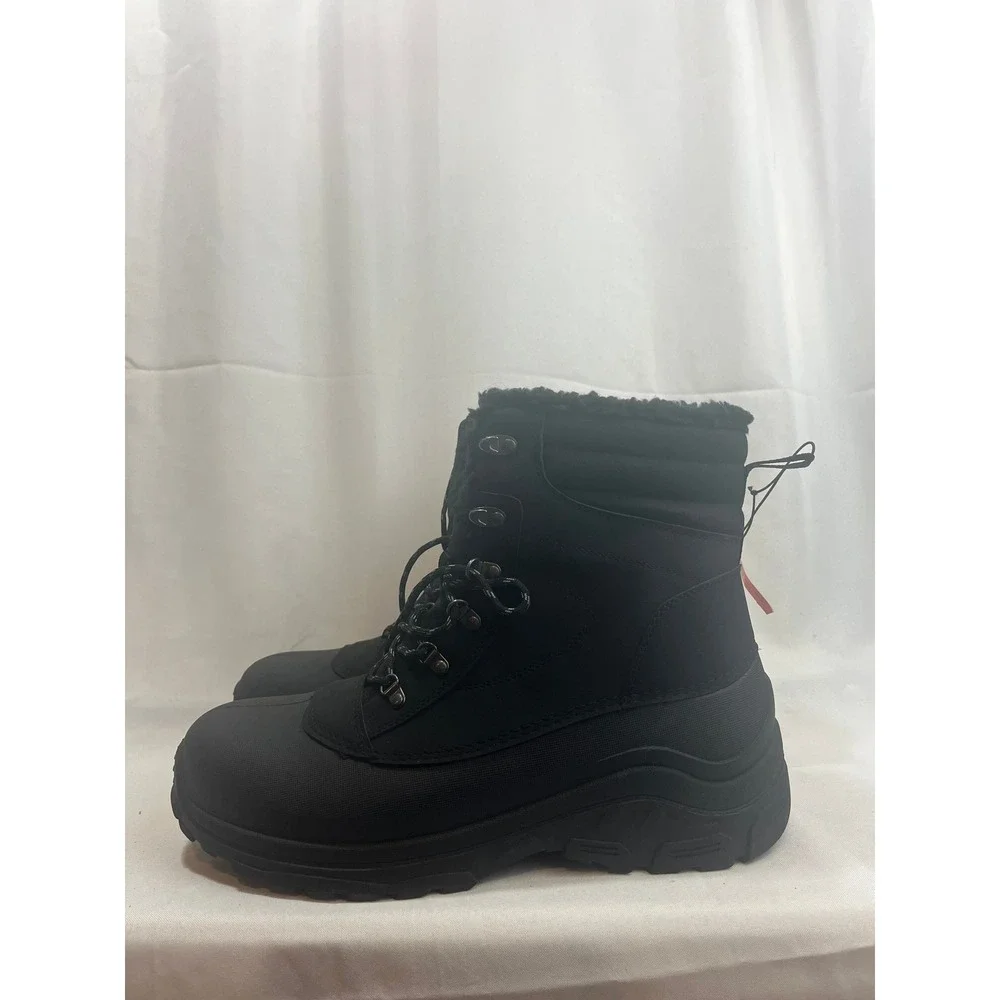 All in Motion Mens Sprout Snow Boots Black Faux Fur Lined Winter Lug Sole 13